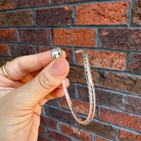 Serpenti Snake Silver Waterproof Green Eyes Cuff Bracelet - Picture 8 of 11